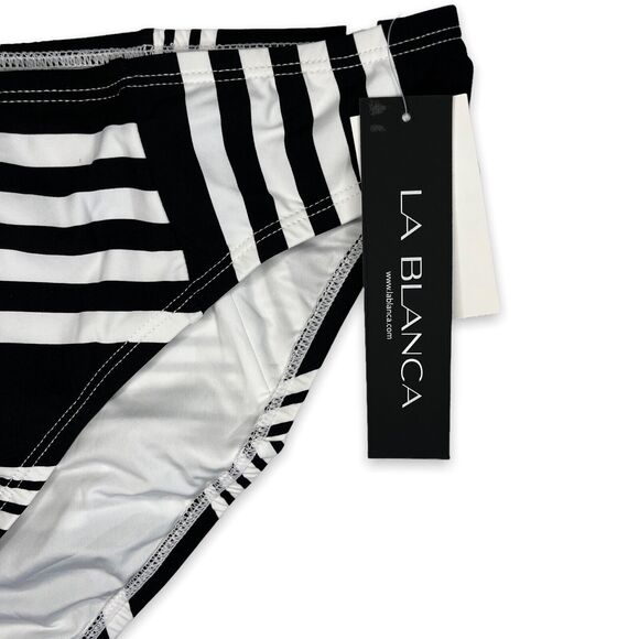 La Blanca NWT Black & White Fine Line Side Shirred Hipster Bikini Bottom US 14 - Picture 6 of 8